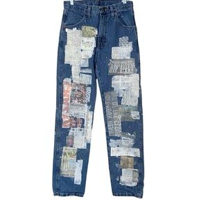 Handmade Collage Patchwork Denim Jeans | Mixed Media Art Pants | 30x32